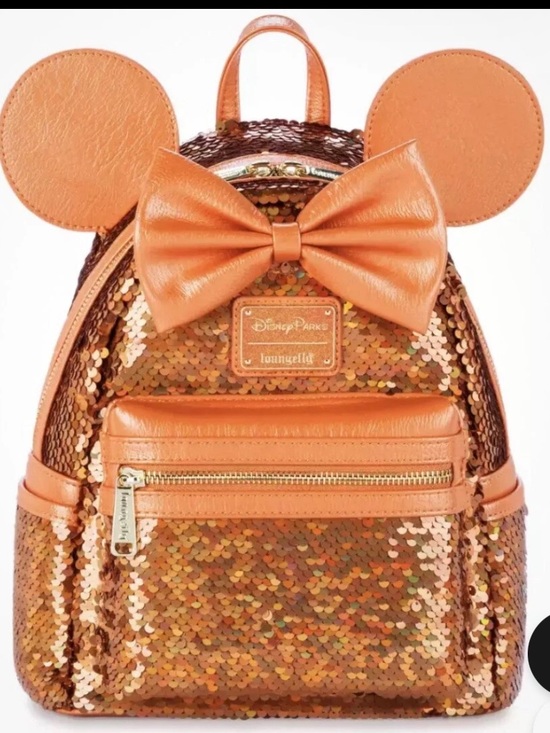 Loungefly Handbags - Loungefly Copper Sequin Minnie Ear Mini Backpack with Bow